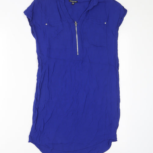 Warehouse Womens Blue Viscose A-Line Size 8 V-Neck Pullover - Zip