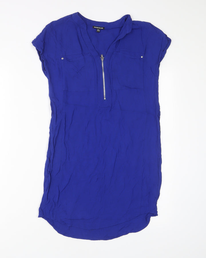 Warehouse Womens Blue Viscose A-Line Size 8 V-Neck Pullover - Zip