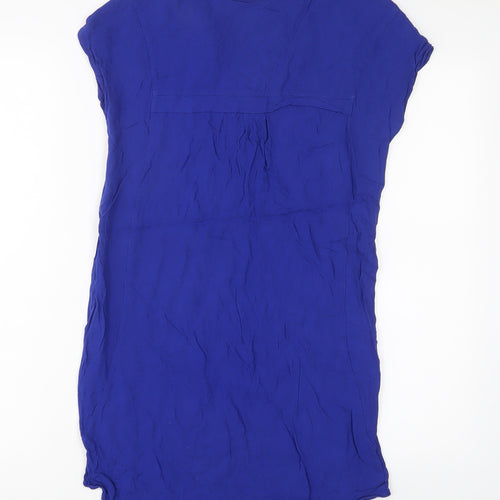Warehouse Womens Blue Viscose A-Line Size 8 V-Neck Pullover - Zip