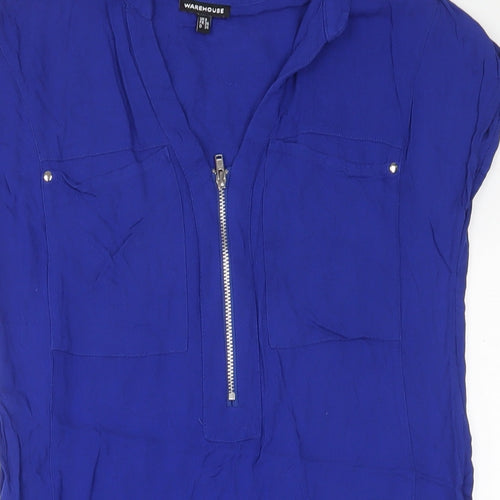 Warehouse Womens Blue Viscose A-Line Size 8 V-Neck Pullover - Zip