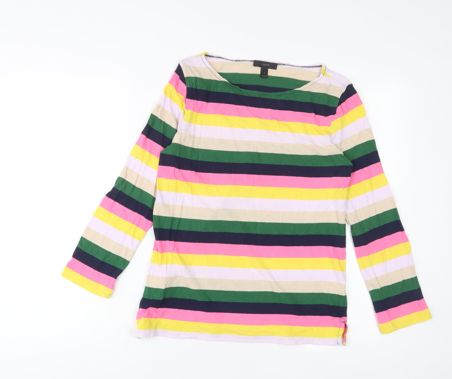 J.CREW Womens Multicoloured Striped Cotton Basic T-Shirt Size S Boat Neck