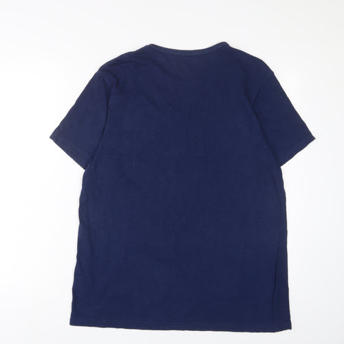M&Co Mens Blue Cotton T-Shirt Size L Crew Neck - Britain
