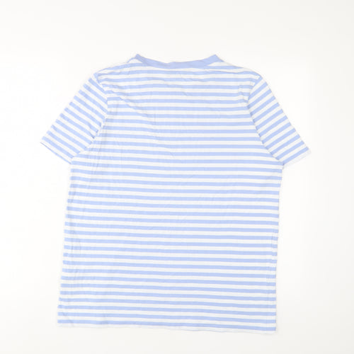 Marks and Spencer Womens Blue Striped Cotton Basic T-Shirt Size 14 Crew Neck