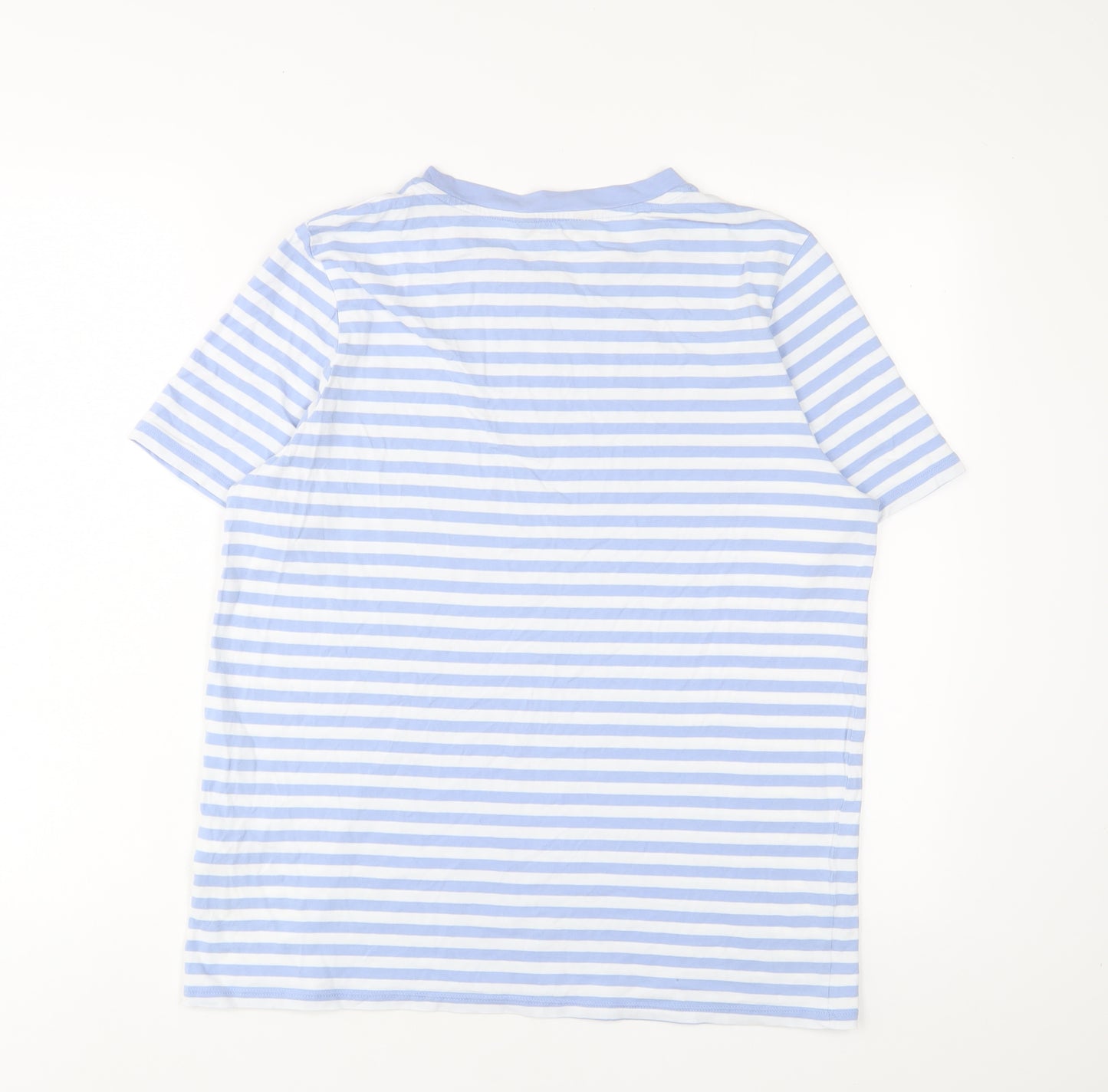 Marks and Spencer Womens Blue Striped Cotton Basic T-Shirt Size 14 Crew Neck