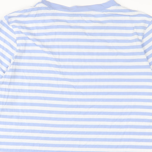 Marks and Spencer Womens Blue Striped Cotton Basic T-Shirt Size 14 Crew Neck