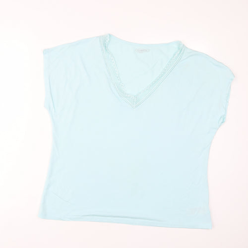 Damart Womens Blue Cotton Basic T-Shirt Size L V-Neck - Embroidered