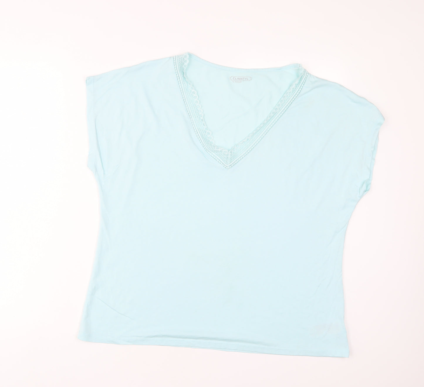 Damart Womens Blue Cotton Basic T-Shirt Size L V-Neck - Embroidered