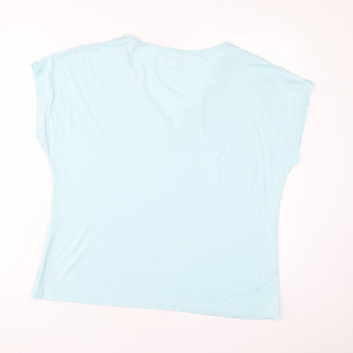 Damart Womens Blue Cotton Basic T-Shirt Size L V-Neck - Embroidered