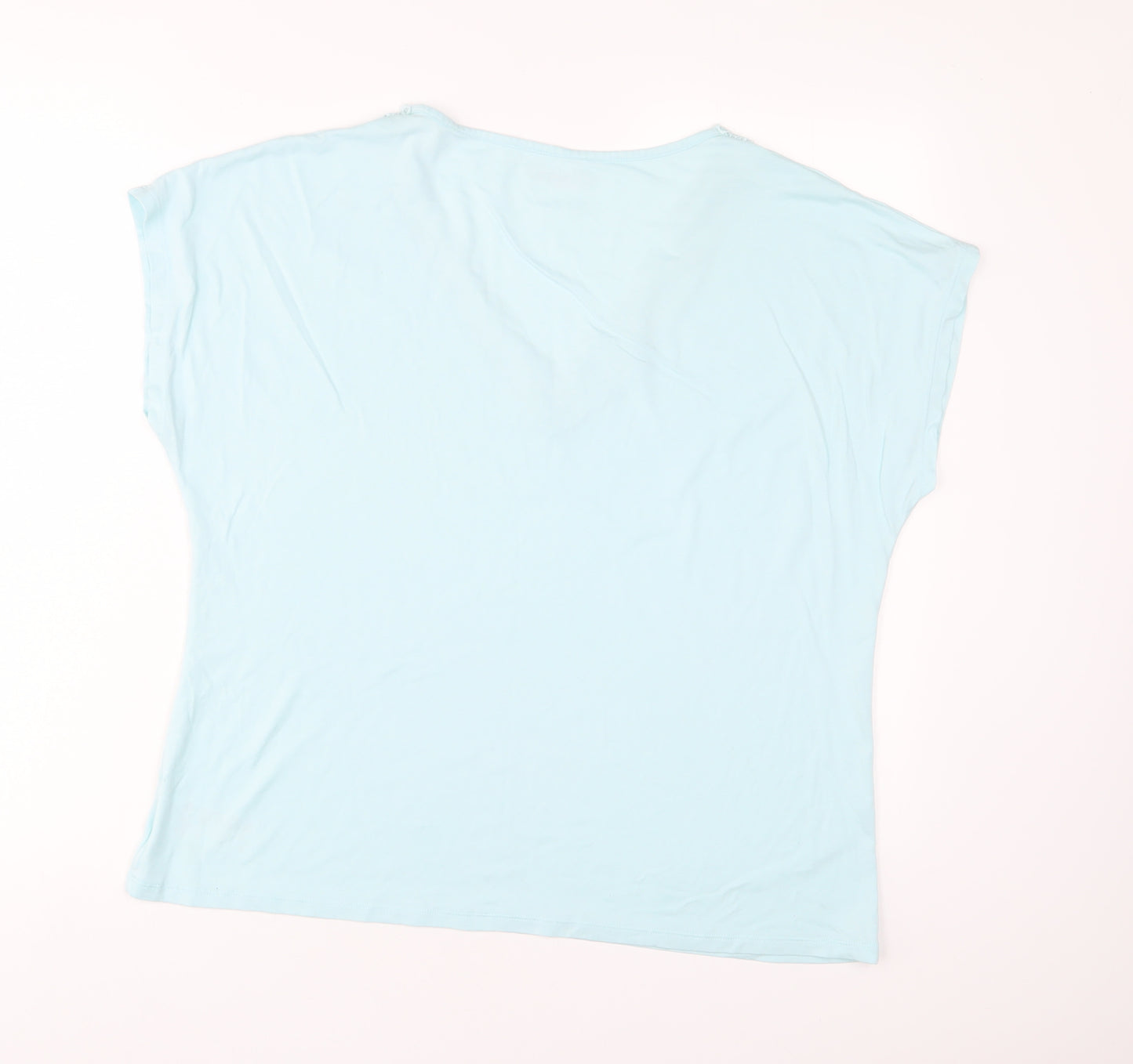 Damart Womens Blue Cotton Basic T-Shirt Size L V-Neck - Embroidered
