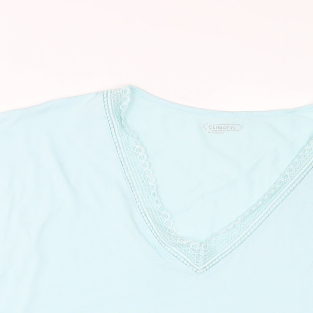 Damart Womens Blue Cotton Basic T-Shirt Size L V-Neck - Embroidered