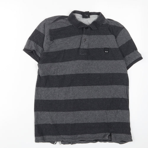 Bench Mens Grey Striped Cotton Polo Size L Collared Button