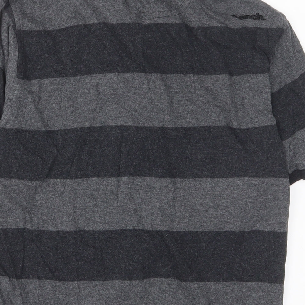 Bench Mens Grey Striped Cotton Polo Size L Collared Button