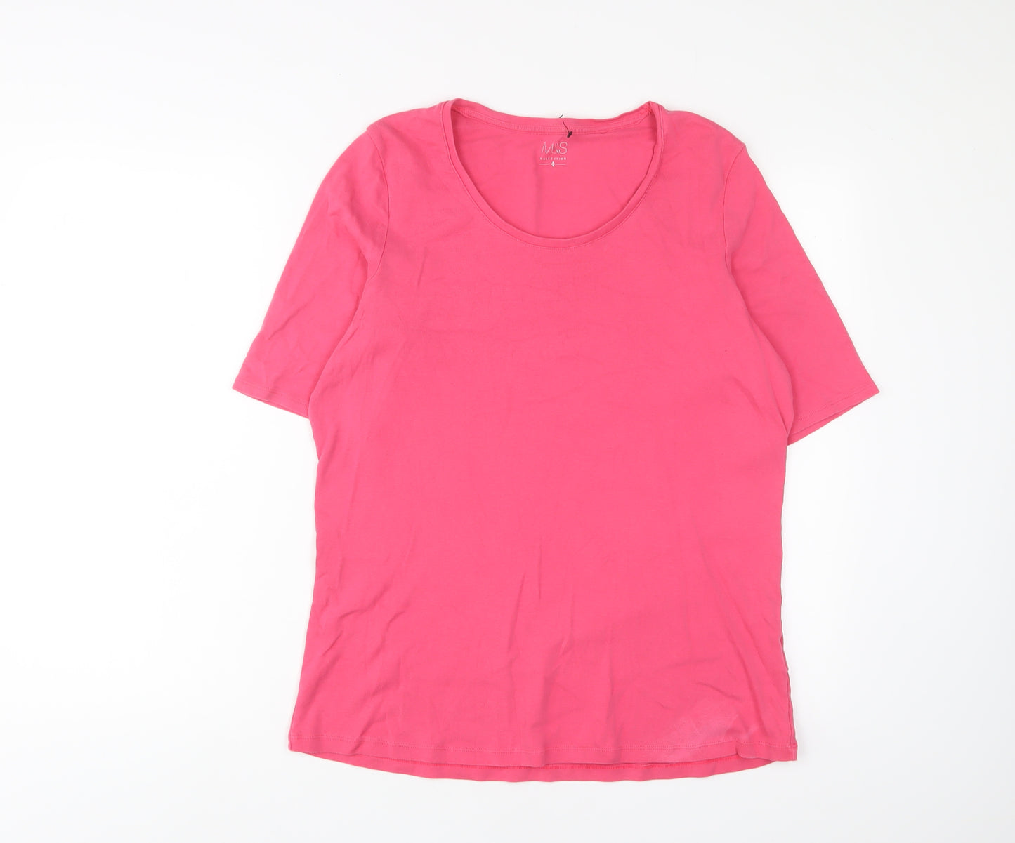 Marks and Spencer Womens Pink Cotton Basic T-Shirt Size 20 Scoop Neck
