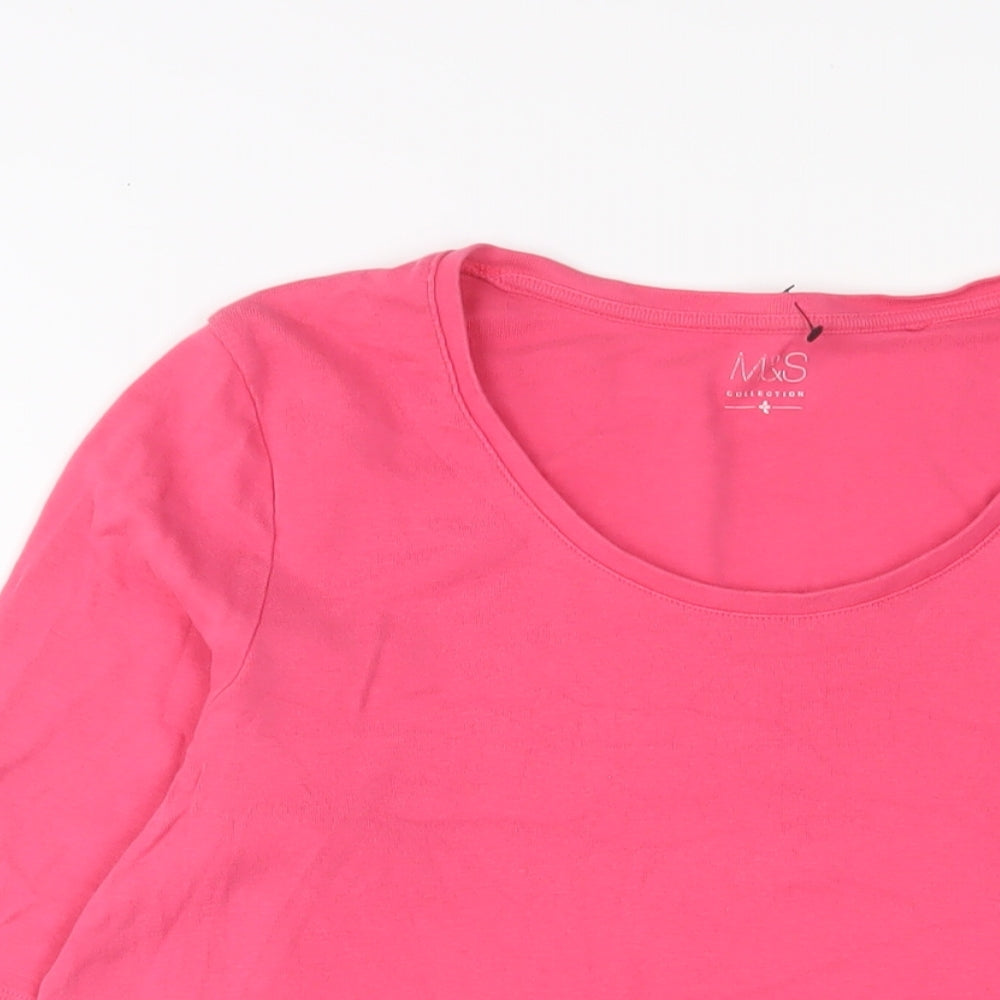 Marks and Spencer Womens Pink Cotton Basic T-Shirt Size 20 Scoop Neck