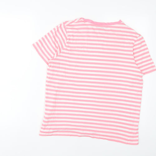 Marks and Spencer Womens Pink Striped Cotton Basic T-Shirt Size 14 Crew Neck