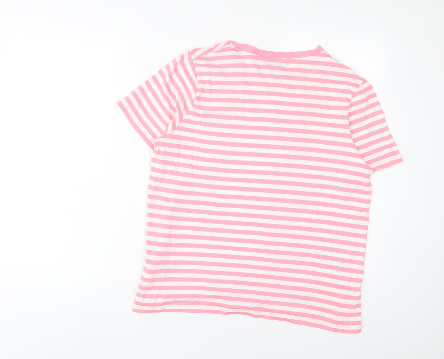 Marks and Spencer Womens Pink Striped Cotton Basic T-Shirt Size 14 Crew Neck