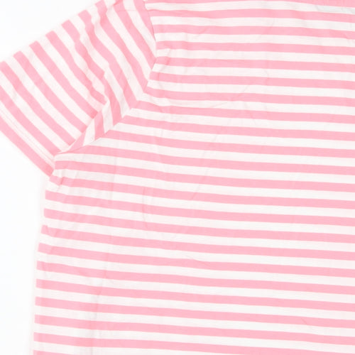 Marks and Spencer Womens Pink Striped Cotton Basic T-Shirt Size 14 Crew Neck