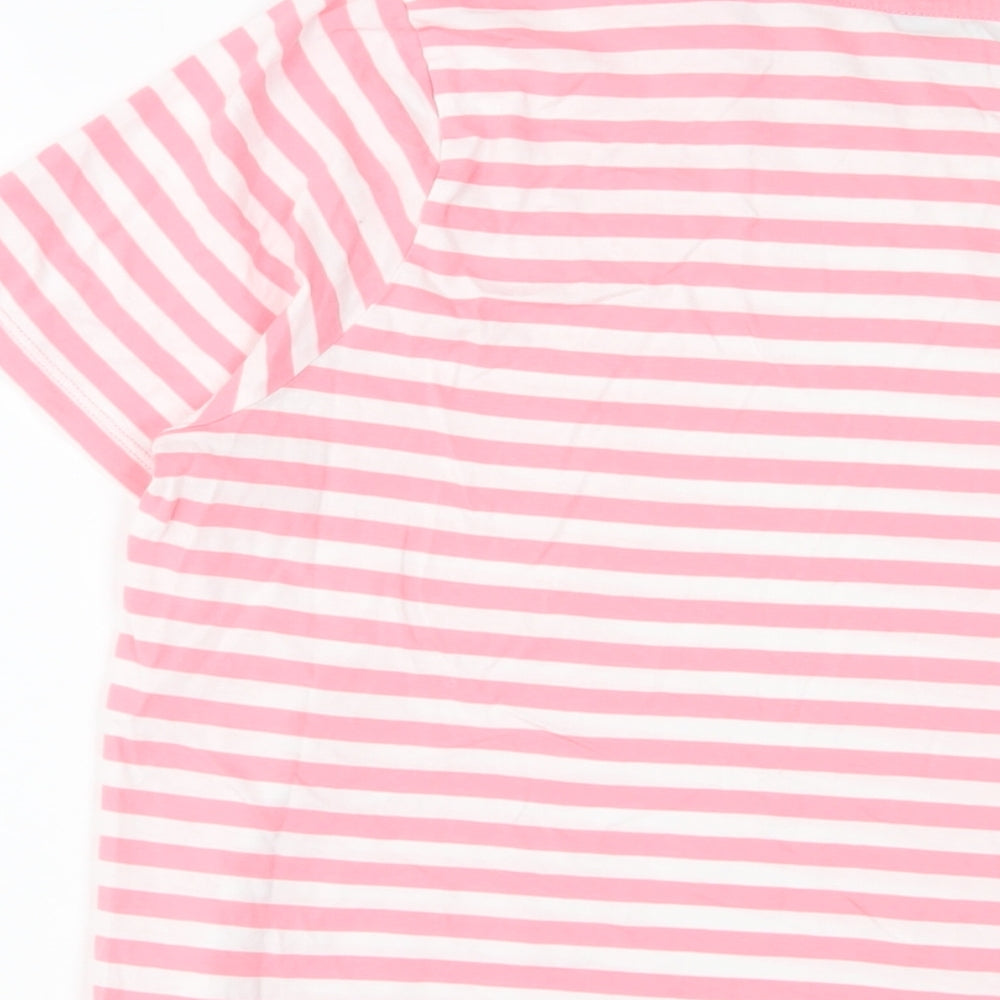 Marks and Spencer Womens Pink Striped Cotton Basic T-Shirt Size 14 Crew Neck