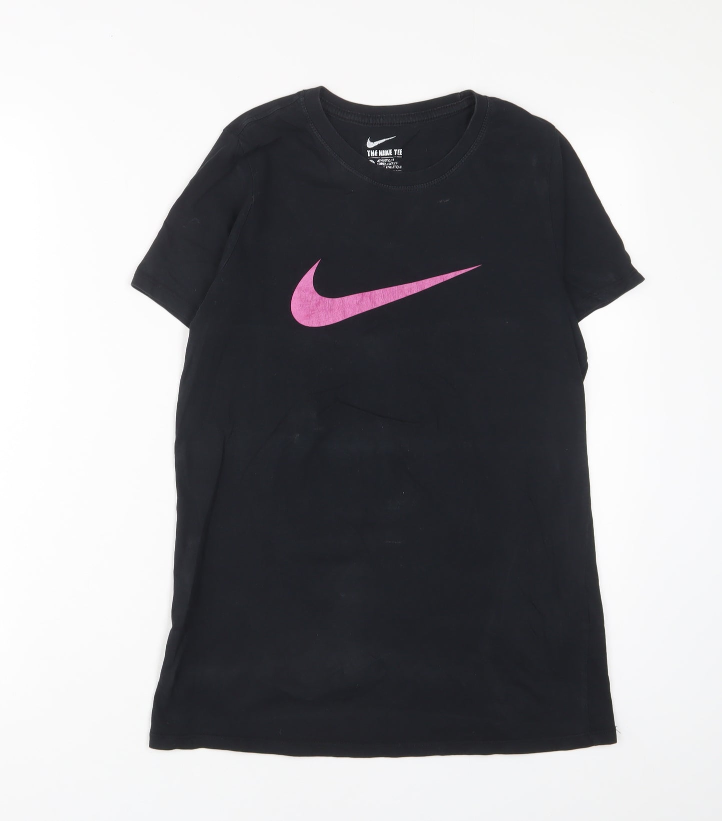 Nike Womens Black Cotton Basic T-Shirt Size M Crew Neck - Logo