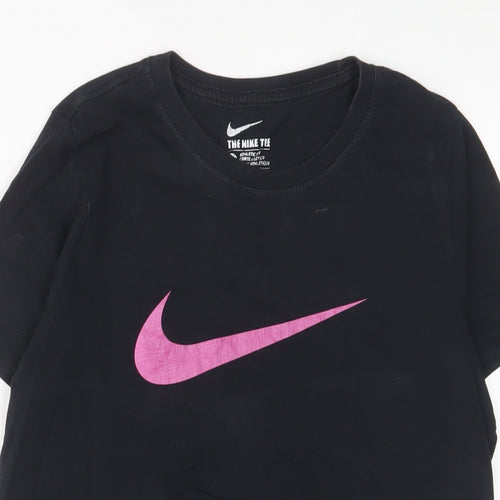 Nike Womens Black Cotton Basic T-Shirt Size M Crew Neck - Logo