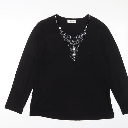 Cavita Womens Black Viscose Basic T-Shirt Size 18 Scoop Neck - Jewels