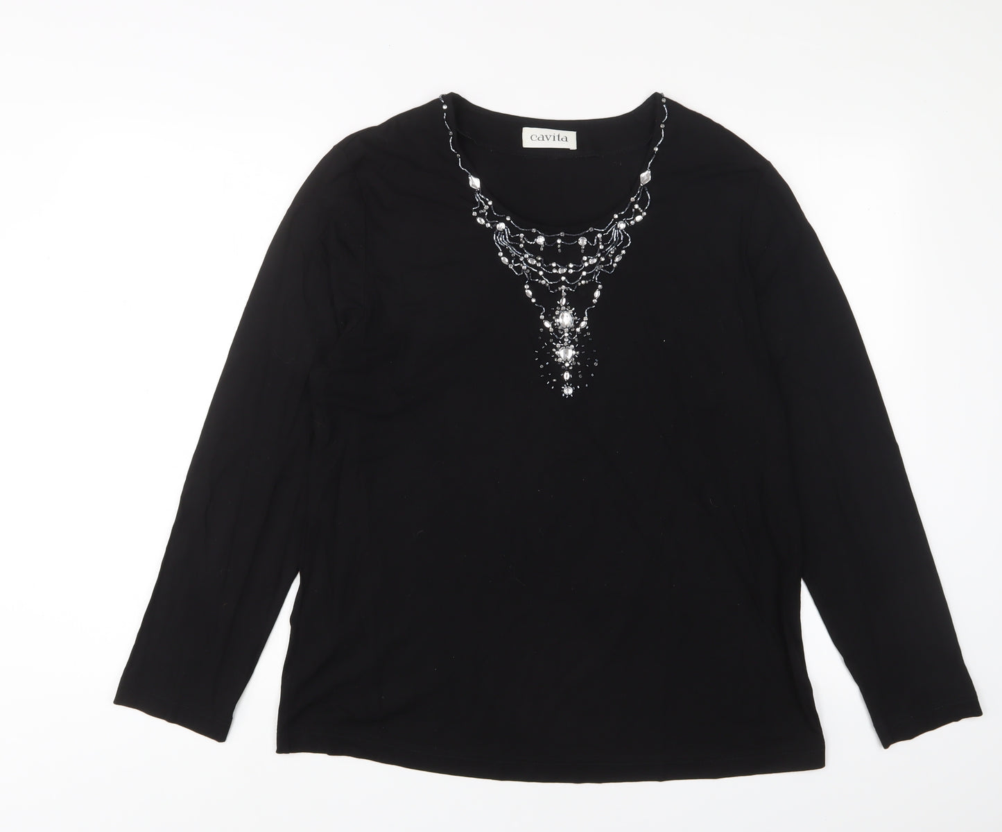 Cavita Womens Black Viscose Basic T-Shirt Size 18 Scoop Neck - Jewels