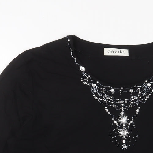 Cavita Womens Black Viscose Basic T-Shirt Size 18 Scoop Neck - Jewels