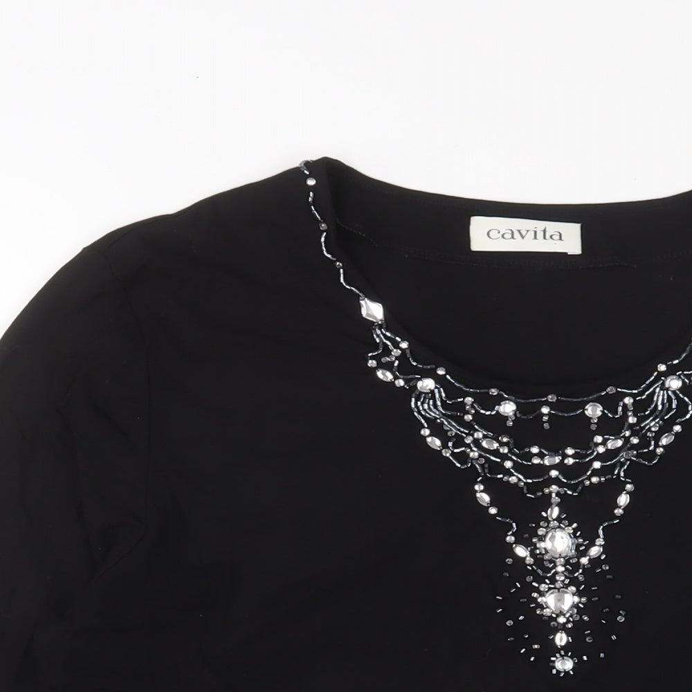 Cavita Womens Black Viscose Basic T-Shirt Size 18 Scoop Neck - Jewels