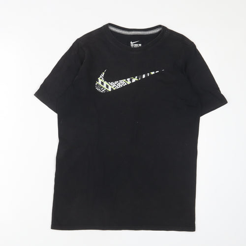 Nike Boys Black Cotton Basic T-Shirt Size 13-14 Years Crew Neck Pullover - Logo