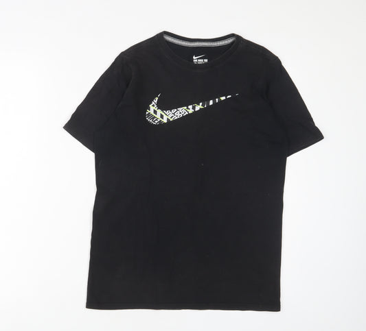 Nike Boys Black Cotton Basic T-Shirt Size 13-14 Years Crew Neck Pullover - Logo