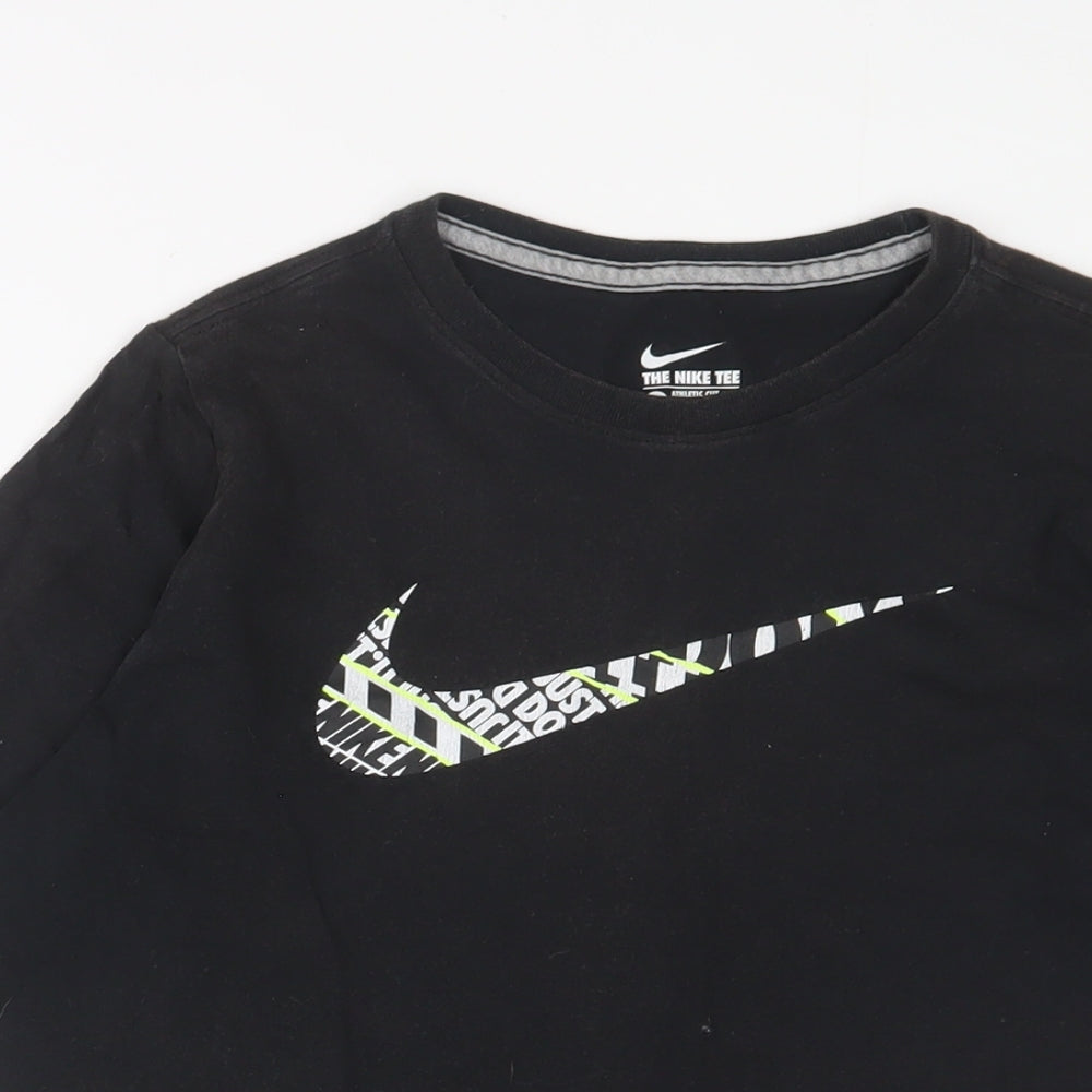 Nike Boys Black Cotton Basic T-Shirt Size 13-14 Years Crew Neck Pullover - Logo