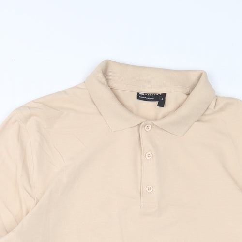 ASOS Mens Beige Cotton Polo Size XL Collared Button
