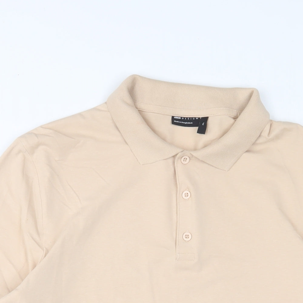 ASOS Mens Beige Cotton Polo Size XL Collared Button
