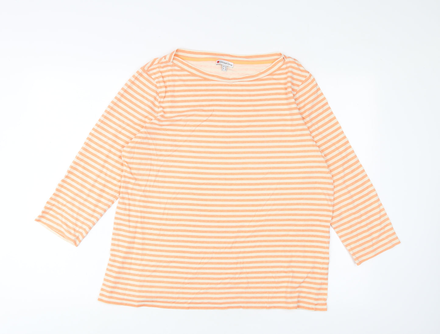 Street One Womens Orange Striped Cotton Basic T-Shirt Size 18 Boat Neck