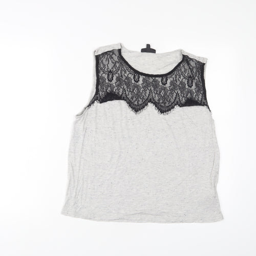 Topshop Womens Grey Polyester Basic Tank Size 10 Boat Neck - Lace