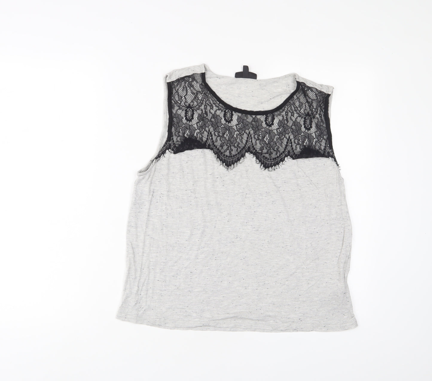Topshop Womens Grey Polyester Basic Tank Size 10 Boat Neck - Lace