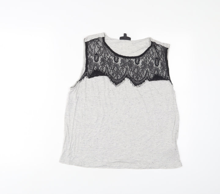 Topshop Womens Grey Polyester Basic Tank Size 10 Boat Neck - Lace