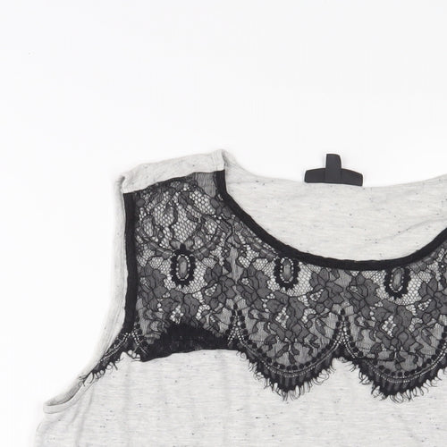 Topshop Womens Grey Polyester Basic Tank Size 10 Boat Neck - Lace