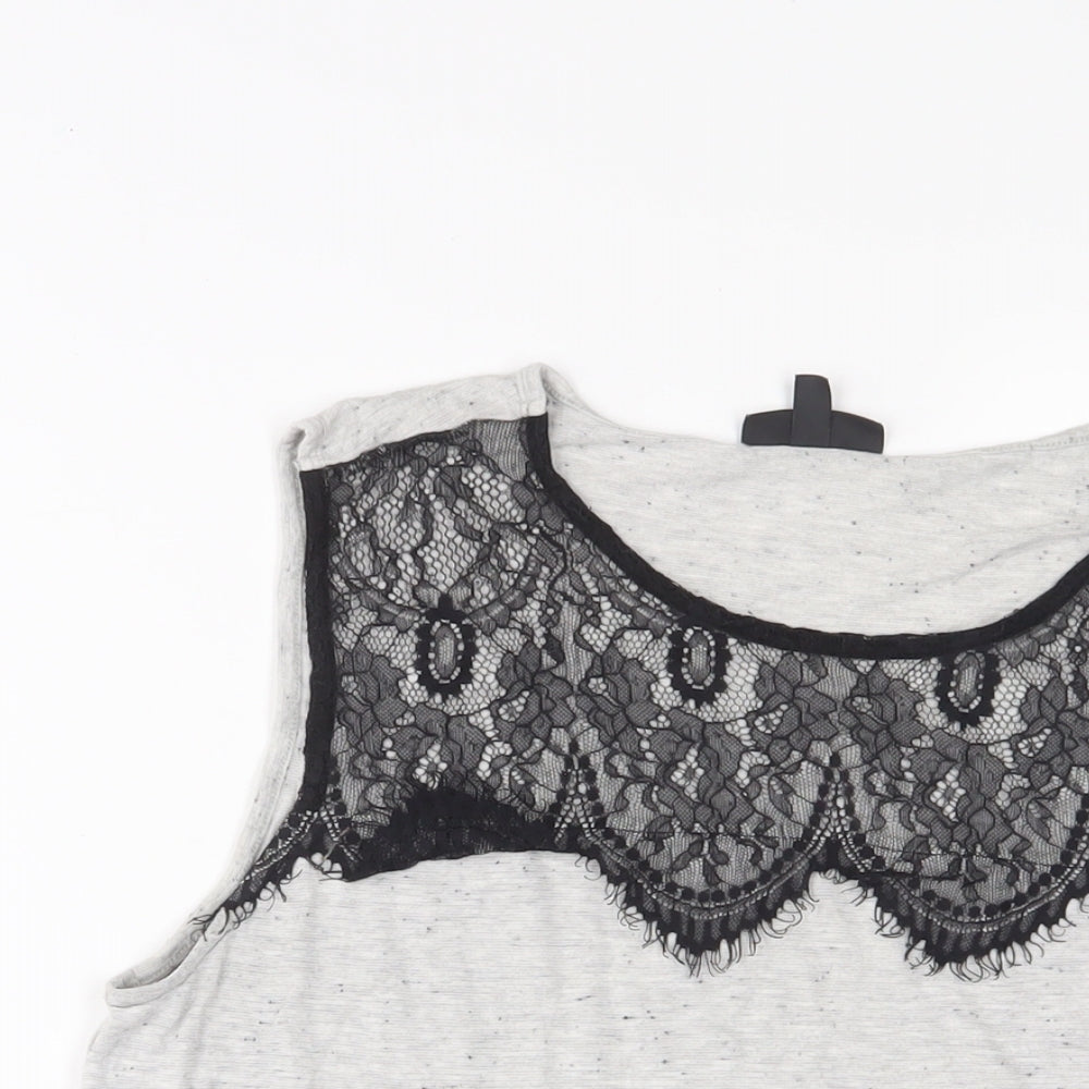 Topshop Womens Grey Polyester Basic Tank Size 10 Boat Neck - Lace