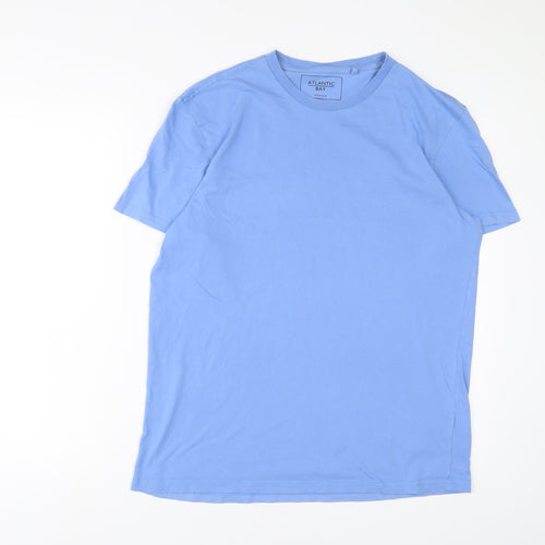 Atlantic Bay Mens Blue Cotton T-Shirt Size M Crew Neck