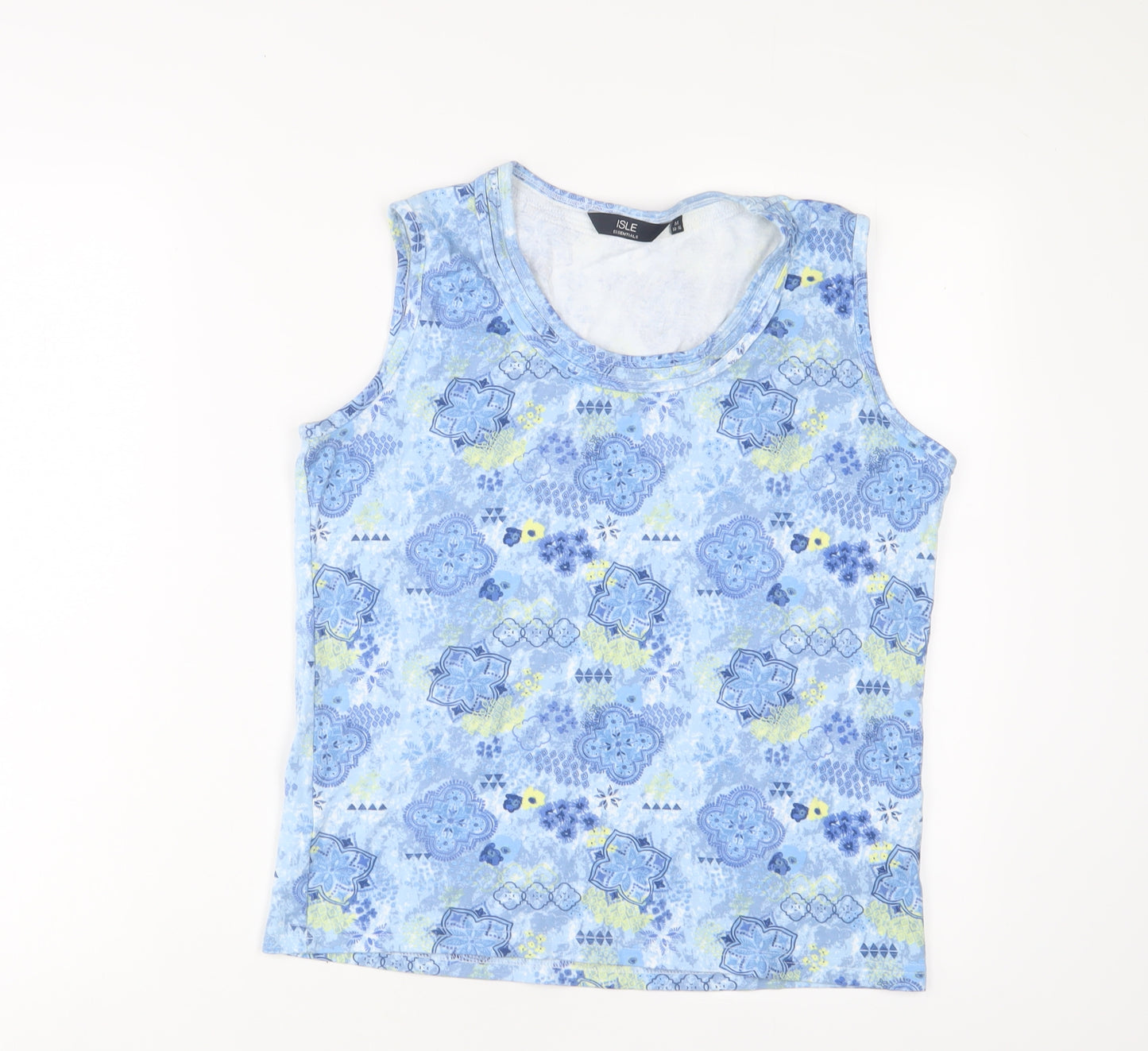 EWM Womens Blue Geometric Cotton Basic Tank Size 14 Crew Neck - 14-16