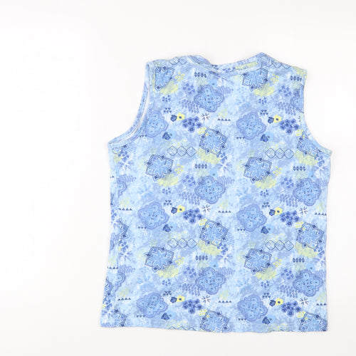EWM Womens Blue Geometric Cotton Basic Tank Size 14 Crew Neck - 14-16