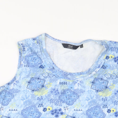 EWM Womens Blue Geometric Cotton Basic Tank Size 14 Crew Neck - 14-16