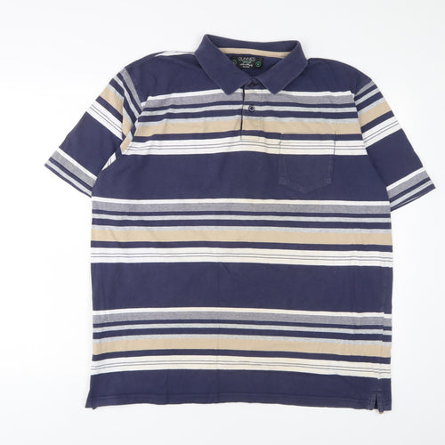 Dunnes Stores Mens Multicoloured Striped Cotton Polo Size XL Collared Button