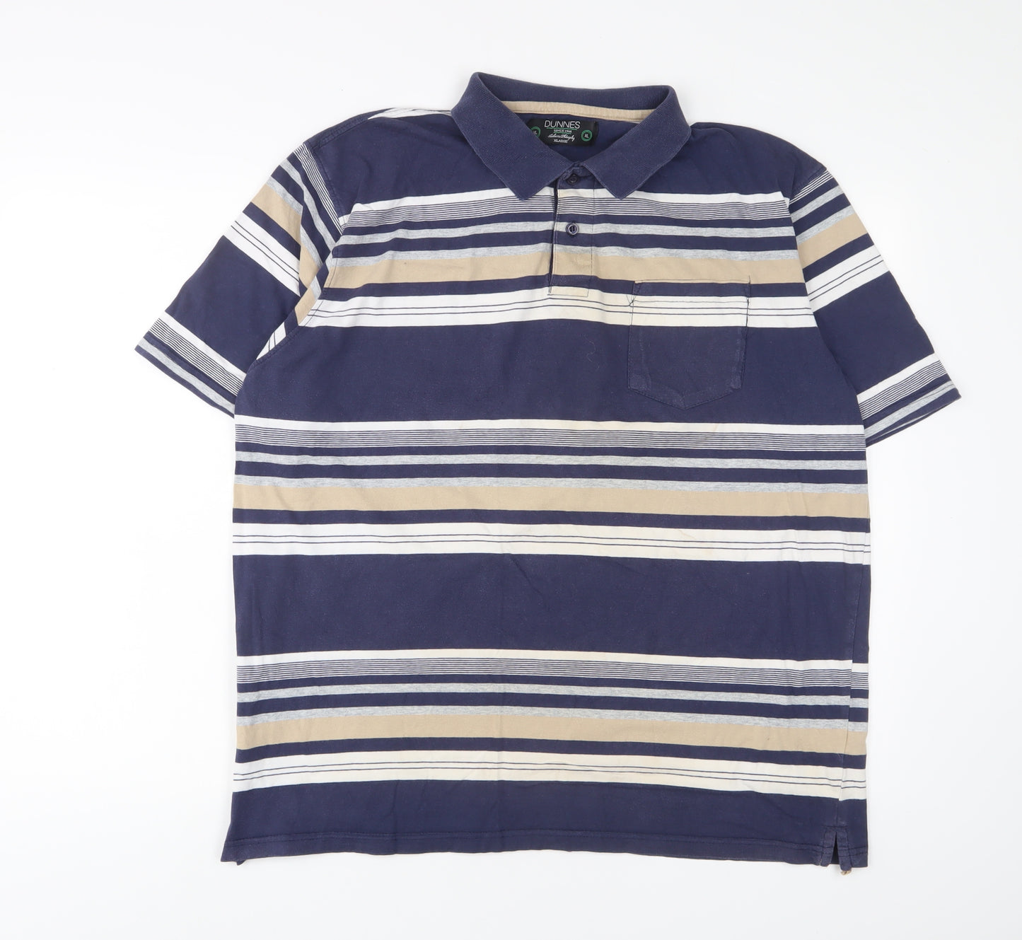 Dunnes Stores Mens Multicoloured Striped Cotton Polo Size XL Collared Button