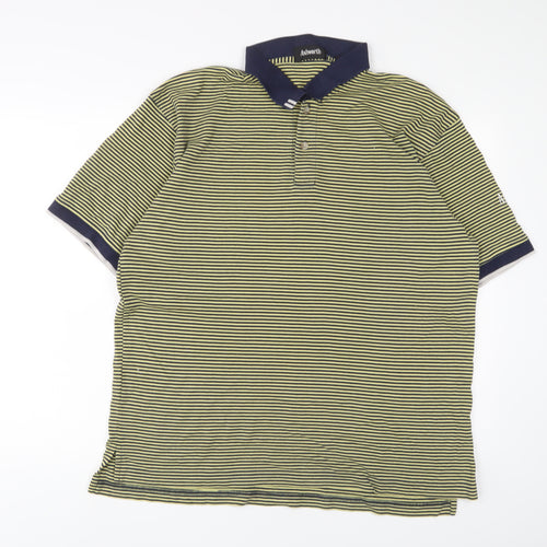 Ashworth Mens Yellow Striped Cotton Polo Size L Collared Button