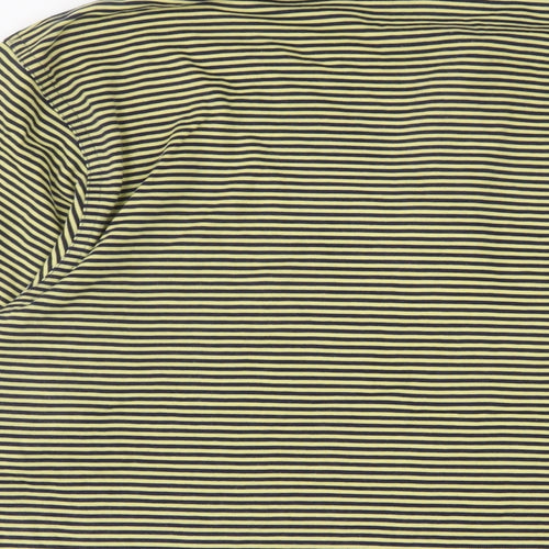 Ashworth Mens Yellow Striped Cotton Polo Size L Collared Button