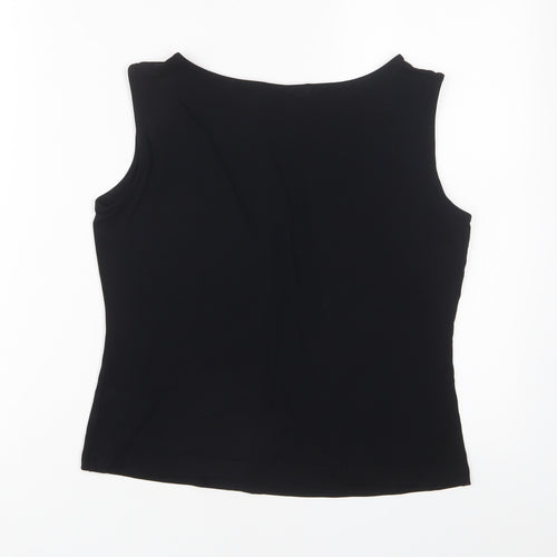 Marks and Spencer Womens Black Cotton Basic Tank Size 12 Boat Neck - Studded