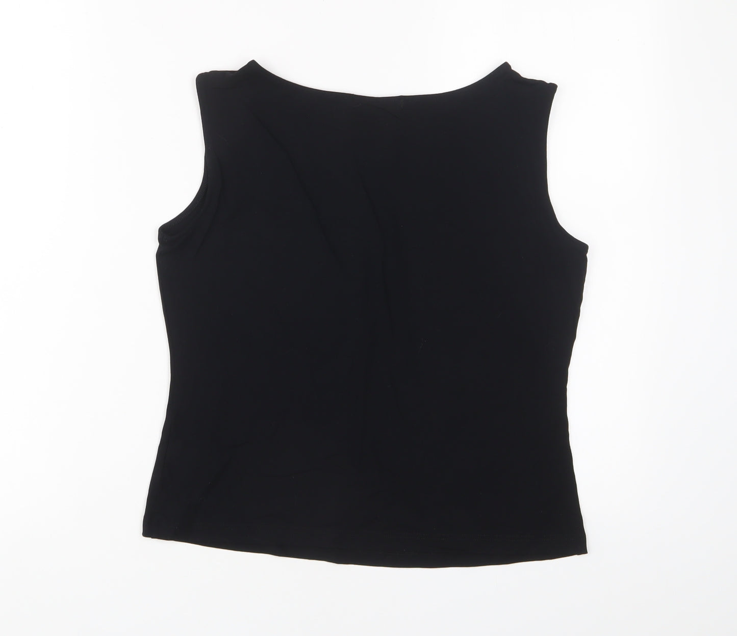 Marks and Spencer Womens Black Cotton Basic Tank Size 12 Boat Neck - Studded