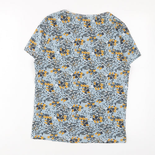 Maine Womens Blue Geometric Cotton Basic T-Shirt Size 14 Crew Neck
